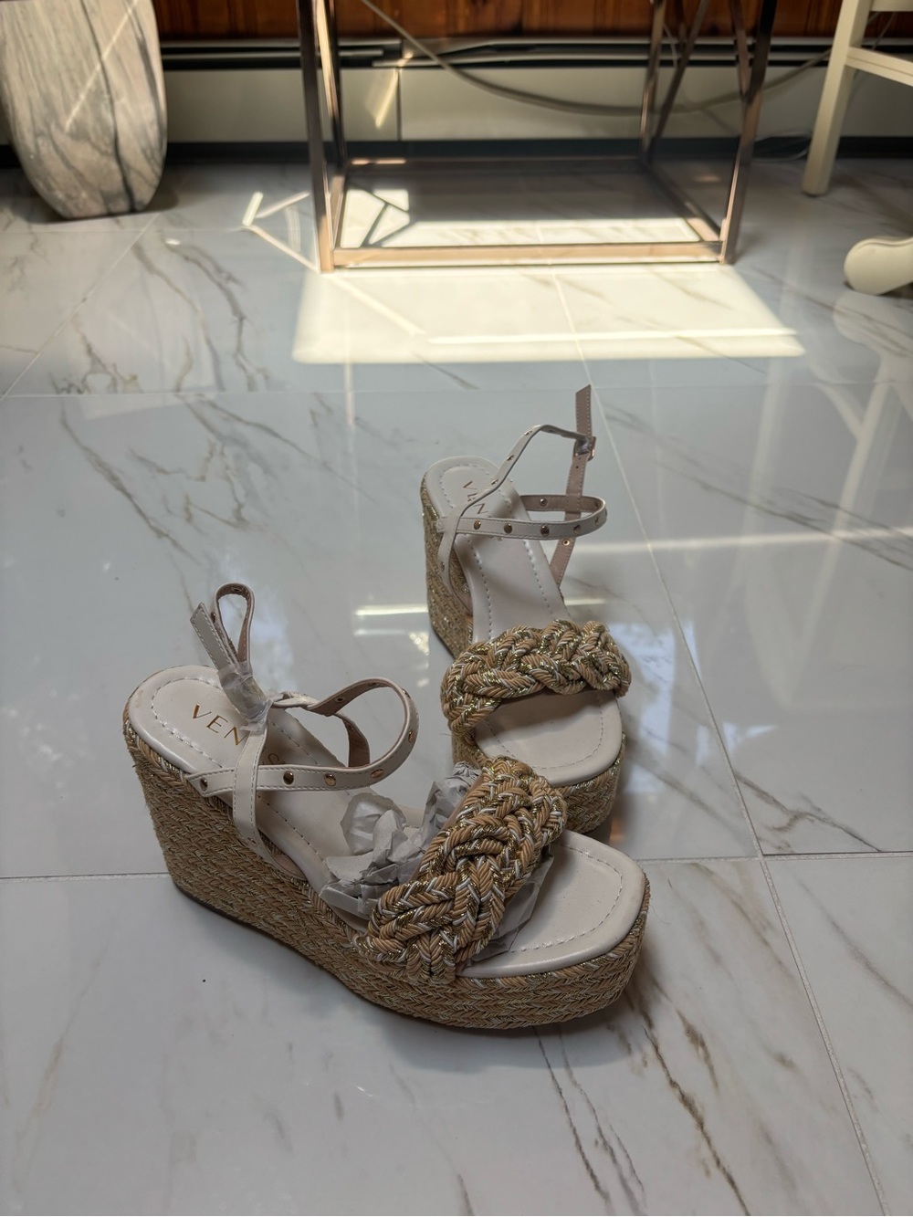 VENUS Cream Braided Espadrille Wedge Sandals